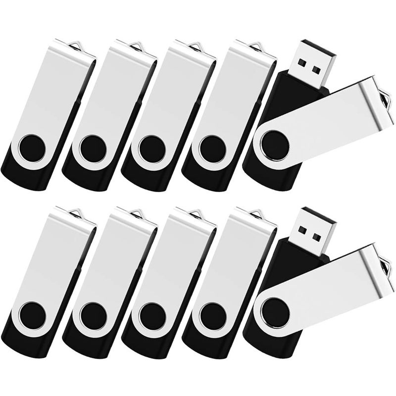 KOOTION 10PCS 2GB USB Flash Drives USB 2.0 Flash Drives Memory Stick Fold Storage Thumb Drive Pen Swivel Design Black - Image 1